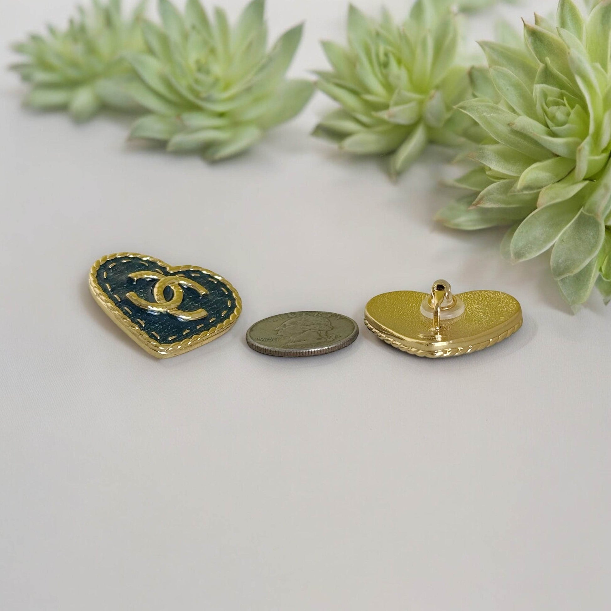 Chanel Gold CC Heart Denim style clip on Pre-Owned - My Mama Found What 