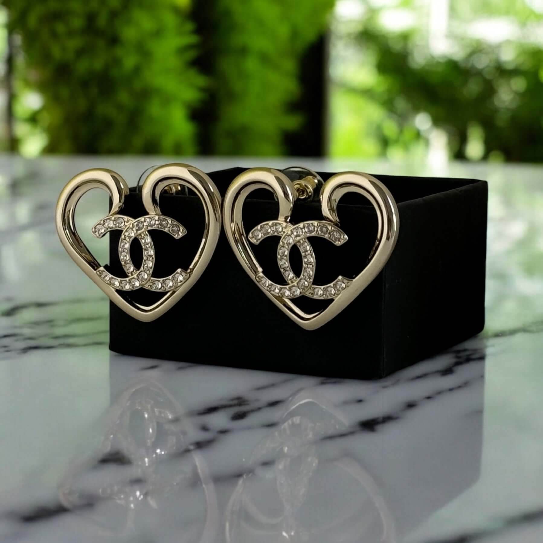 Chanel Gold CC Heart Earrings Pre-Owned F23 - My Mama Found What 
