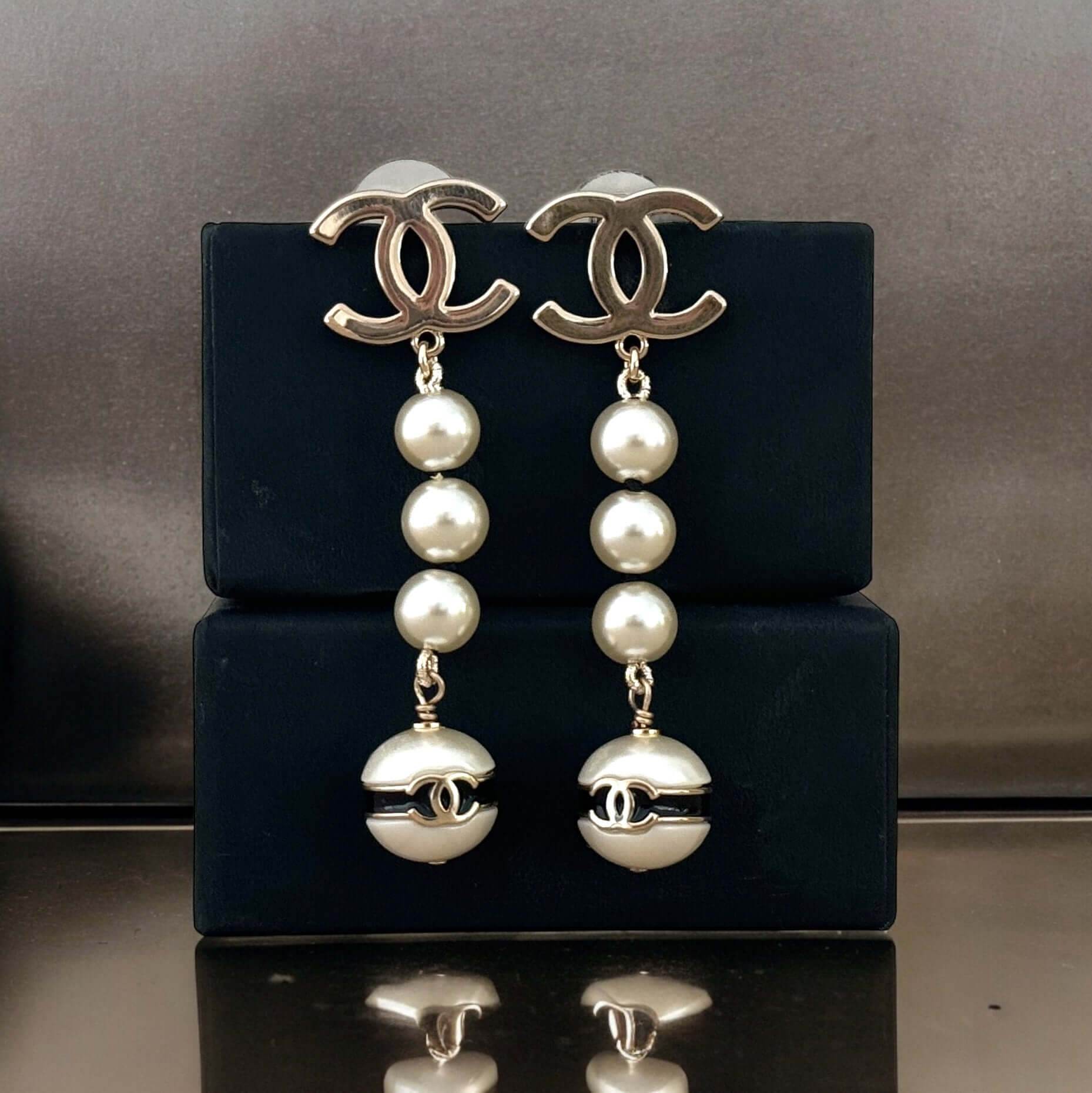 Chanel Gold CC Pearl Dangle Earrings - My Mama Found What 