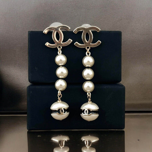 Chanel Gold CC Pearl Dangle Earrings - My Mama Found What  My Mama Found What 