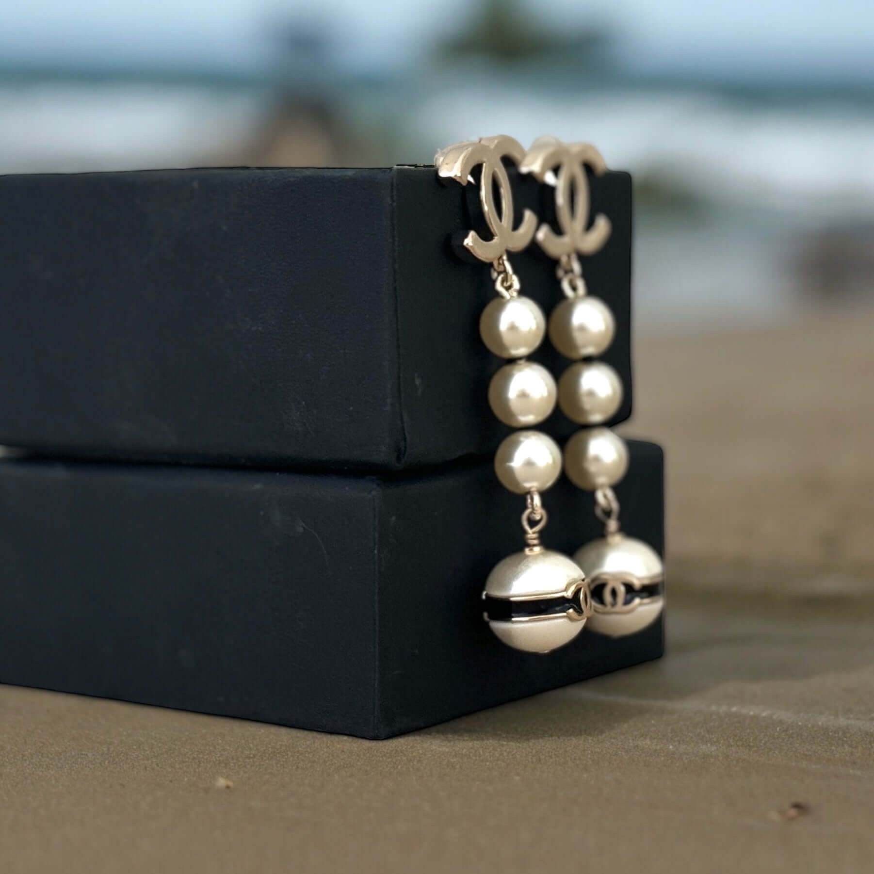 Chanel Gold CC Pearl Dangle Earrings - My Mama Found What 