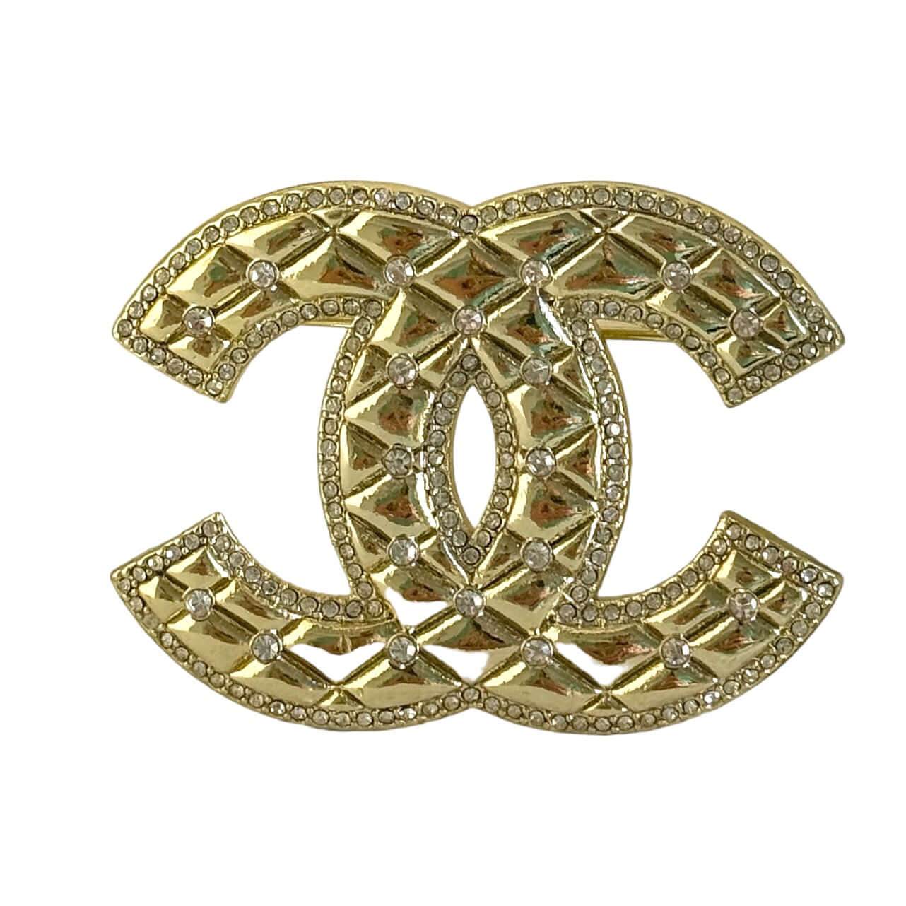 Chanel Gold CC Quilted W/ Crystals Brooch Pin Pre-Owned - My Mama Found What  My Mama Found What 