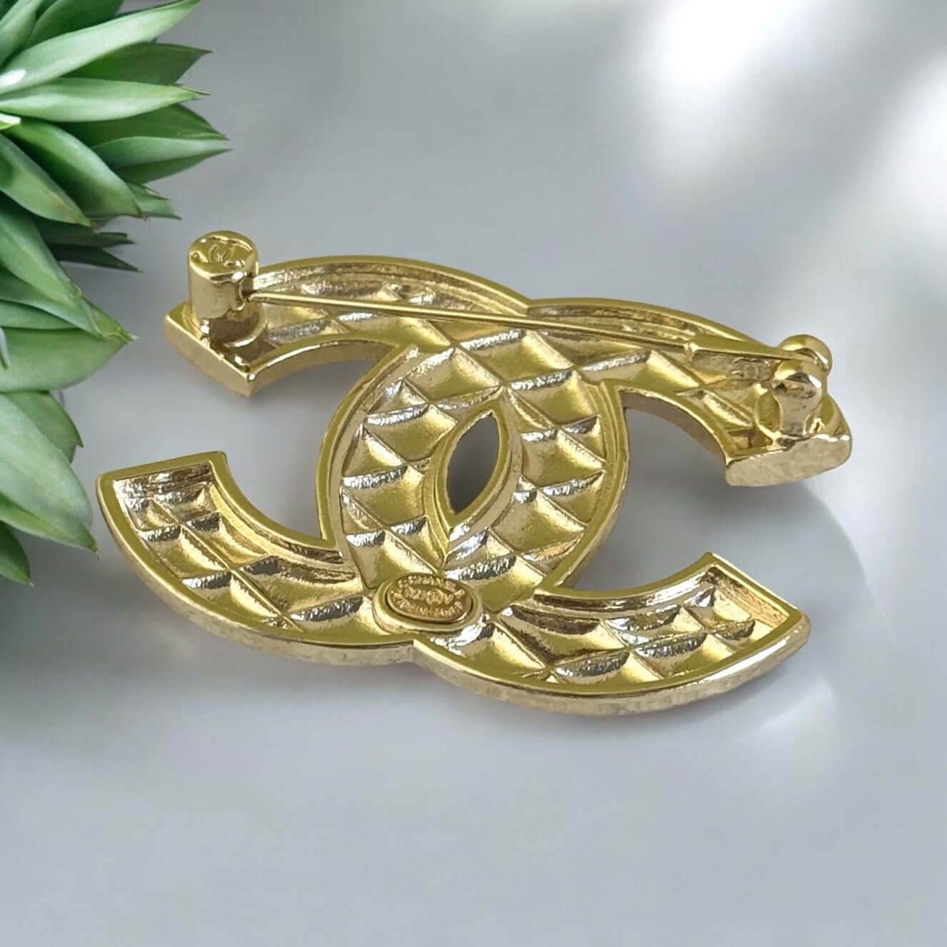 Chanel Gold CC Quilted W/ Crystals Brooch Pin Pre-Owned - My Mama Found What 