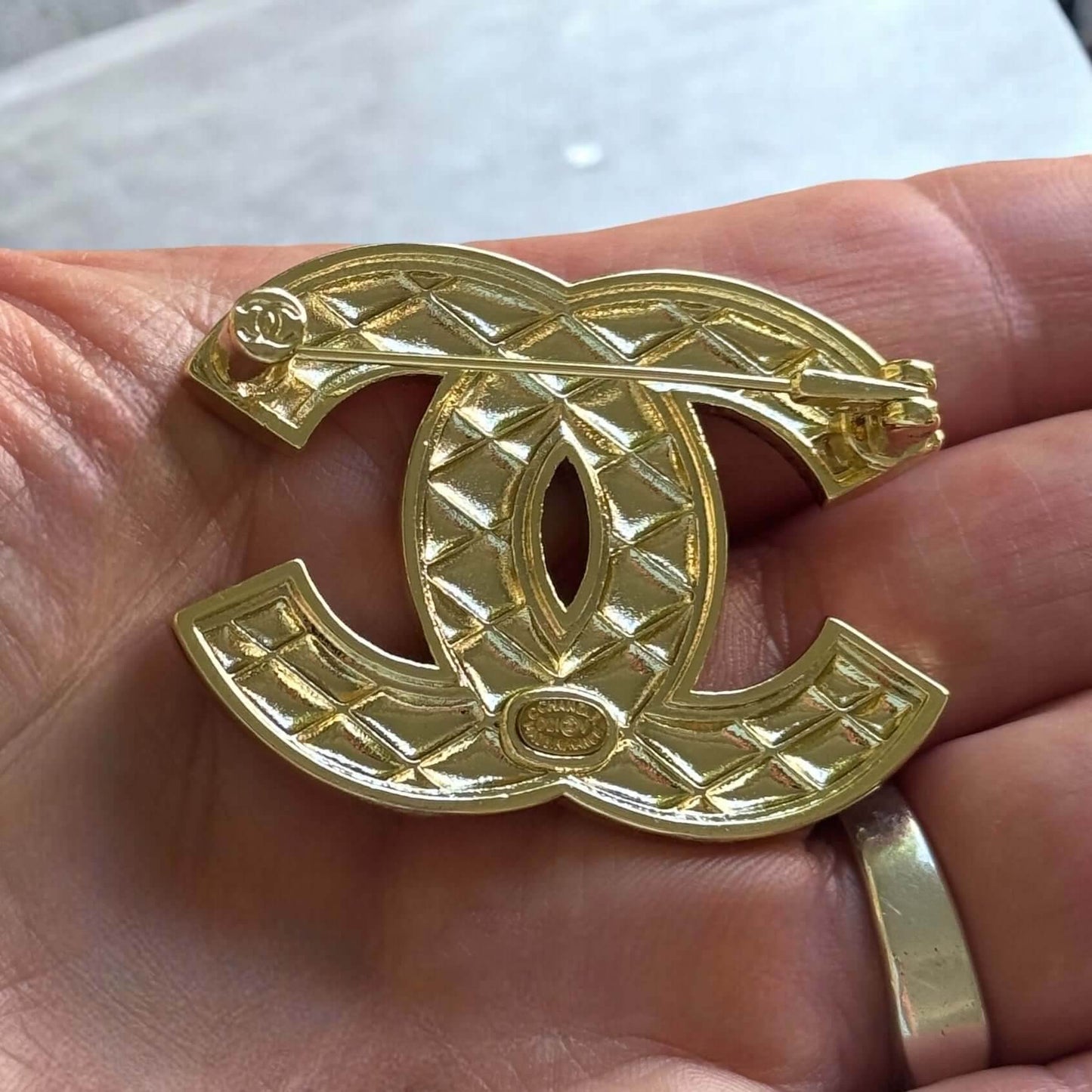 Chanel Gold CC Quilted W/ Crystals Brooch Pin Pre-Owned - My Mama Found What  My Mama Found What 