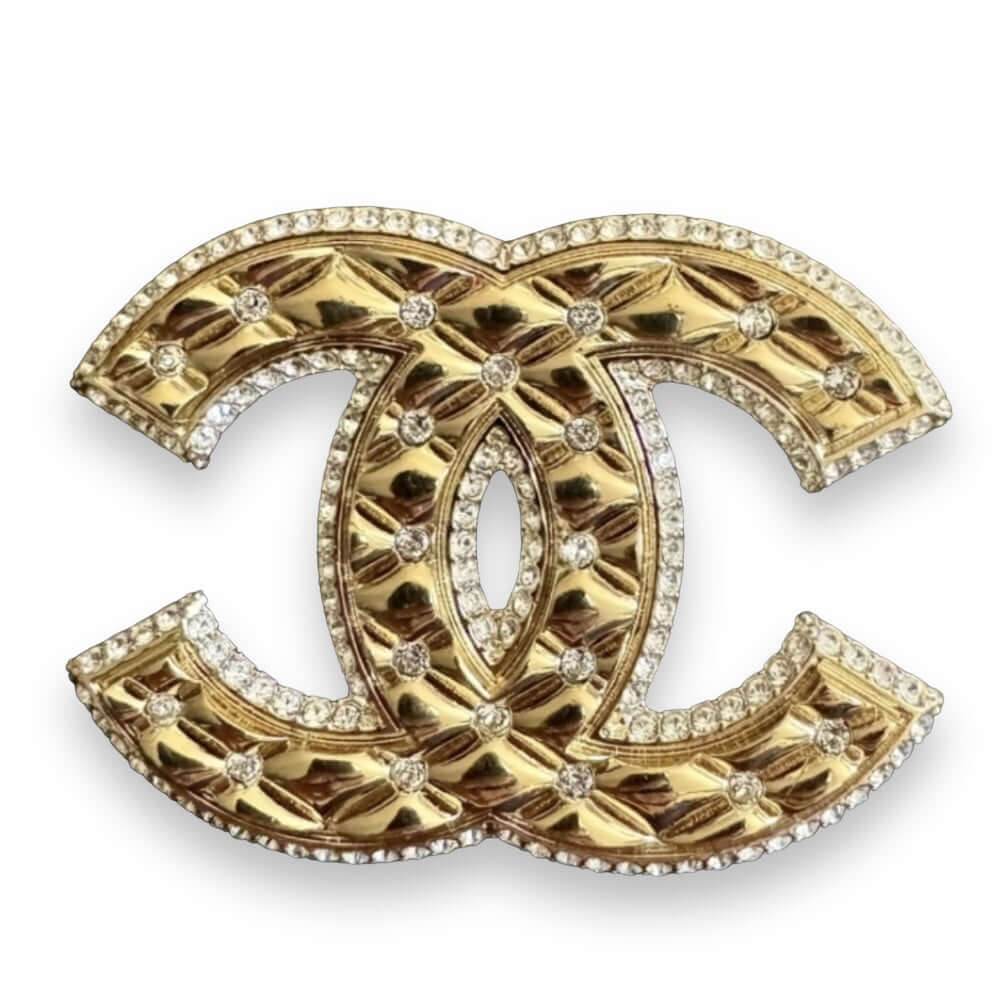 Chanel Gold CC Quilted W/ Crystals Brooch Pin Pre-Owned - My Mama Found What  My Mama Found What 