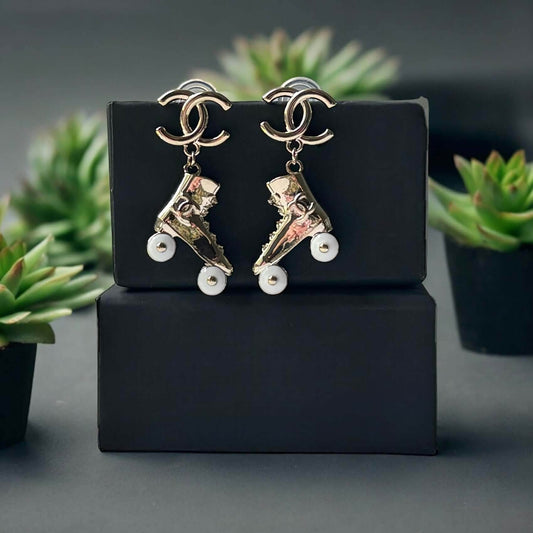 Chanel Gold CC Rollar Skates Dangling Earrings Pre-Owned - My Mama Found What 