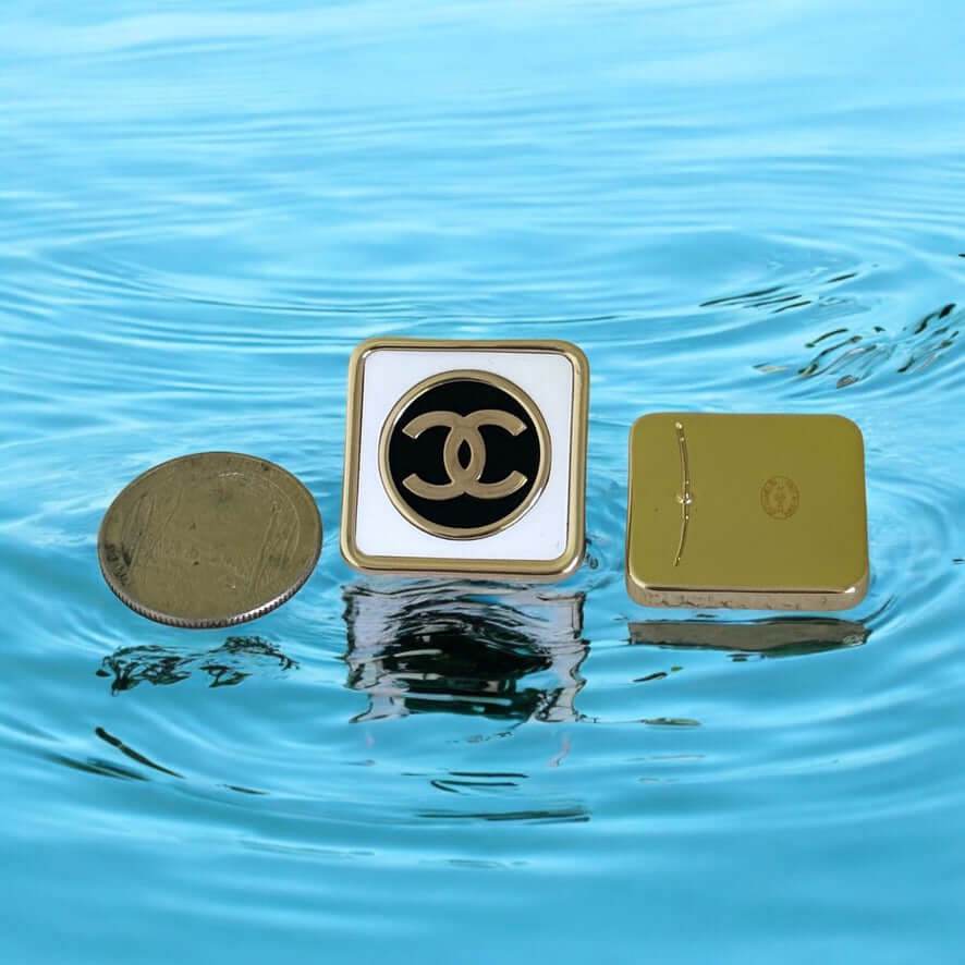 Chanel Gold CC Square White & Black Authentic Pre-Owned Like New 24 Earrings - My Mama Found What 