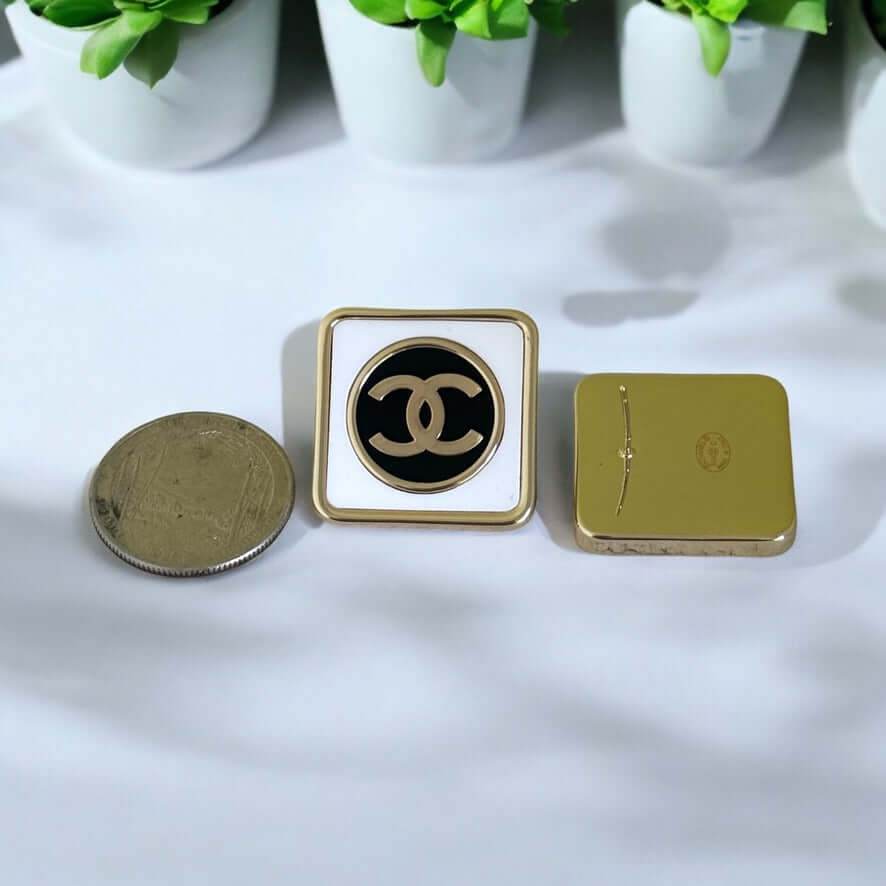 Chanel Gold CC Square White & Black Authentic Pre-Owned Like New 24 Earrings - My Mama Found What 