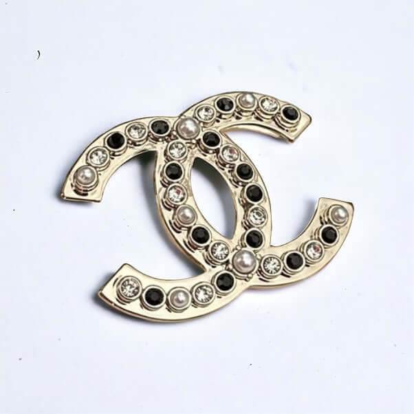 Chanel Gold CC w/ Black White Brooch Pre-Owned - My Mama Found What 