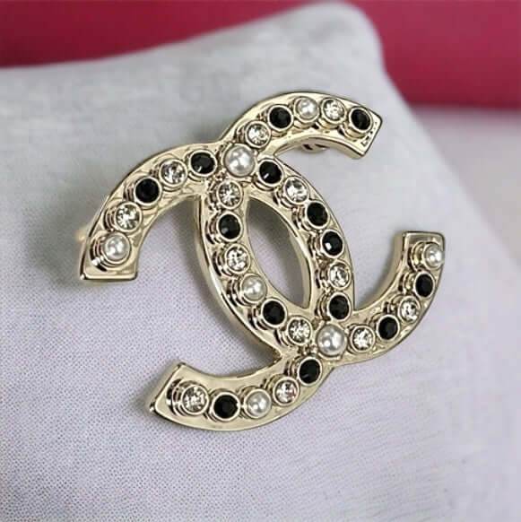 Chanel Gold CC w/ Black White Brooch Pre-Owned - My Mama Found What 