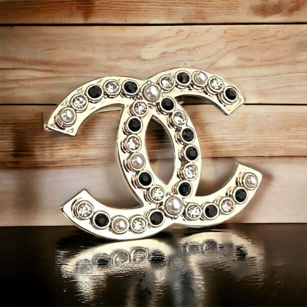 Chanel Gold CC w/ Black White Brooch Pre-Owned - My Mama Found What 