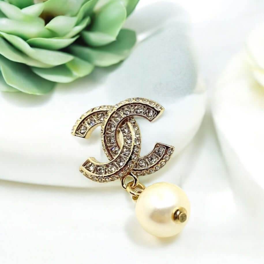 Chanel Gold CC w/ Crystals Dangle Pearl Earring Pre-Owned - My Mama Found What  My Mama Found What 