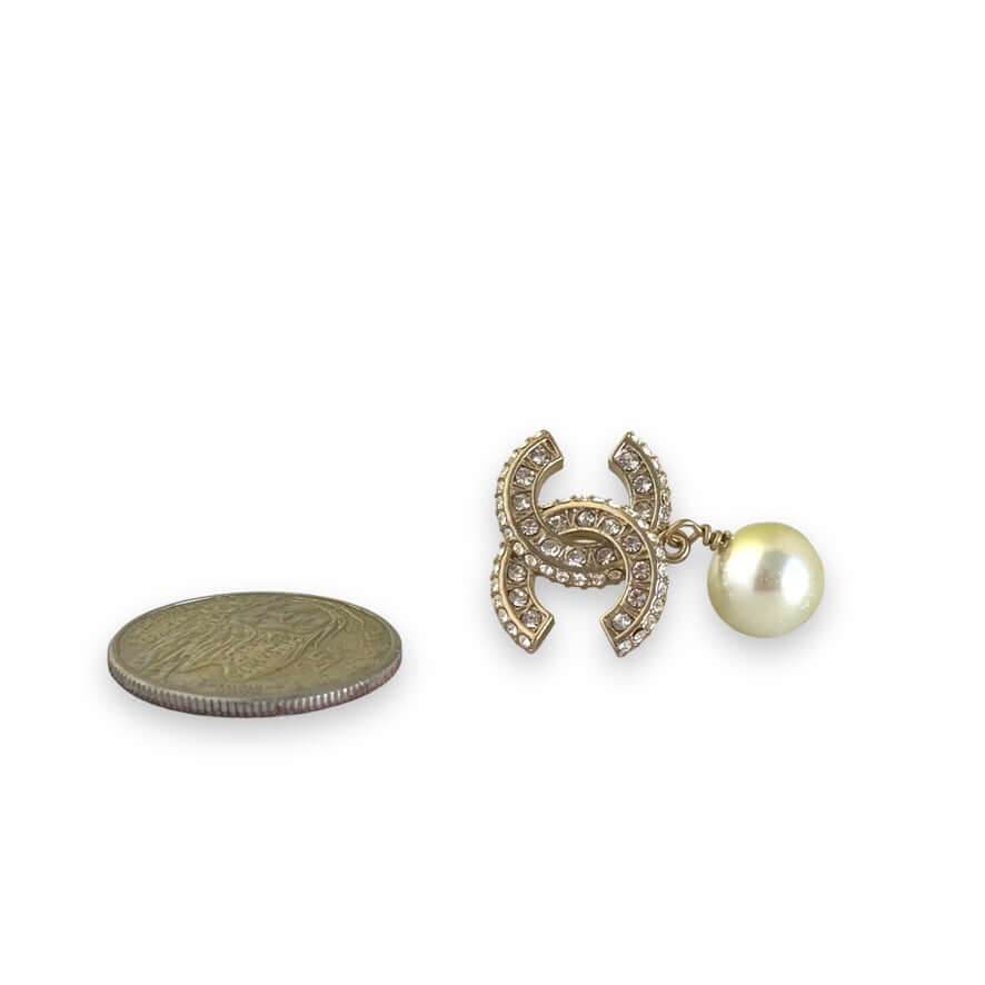 Chanel Gold CC w/ Crystals Dangle Pearl Earring Pre-Owned - My Mama Found What  My Mama Found What 