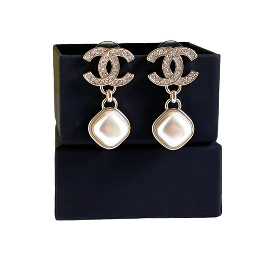 Chanel Gold CC w/ Crystals Dangle Pearl Earrings Pre-Owned I 24 P - My Mama Found What 