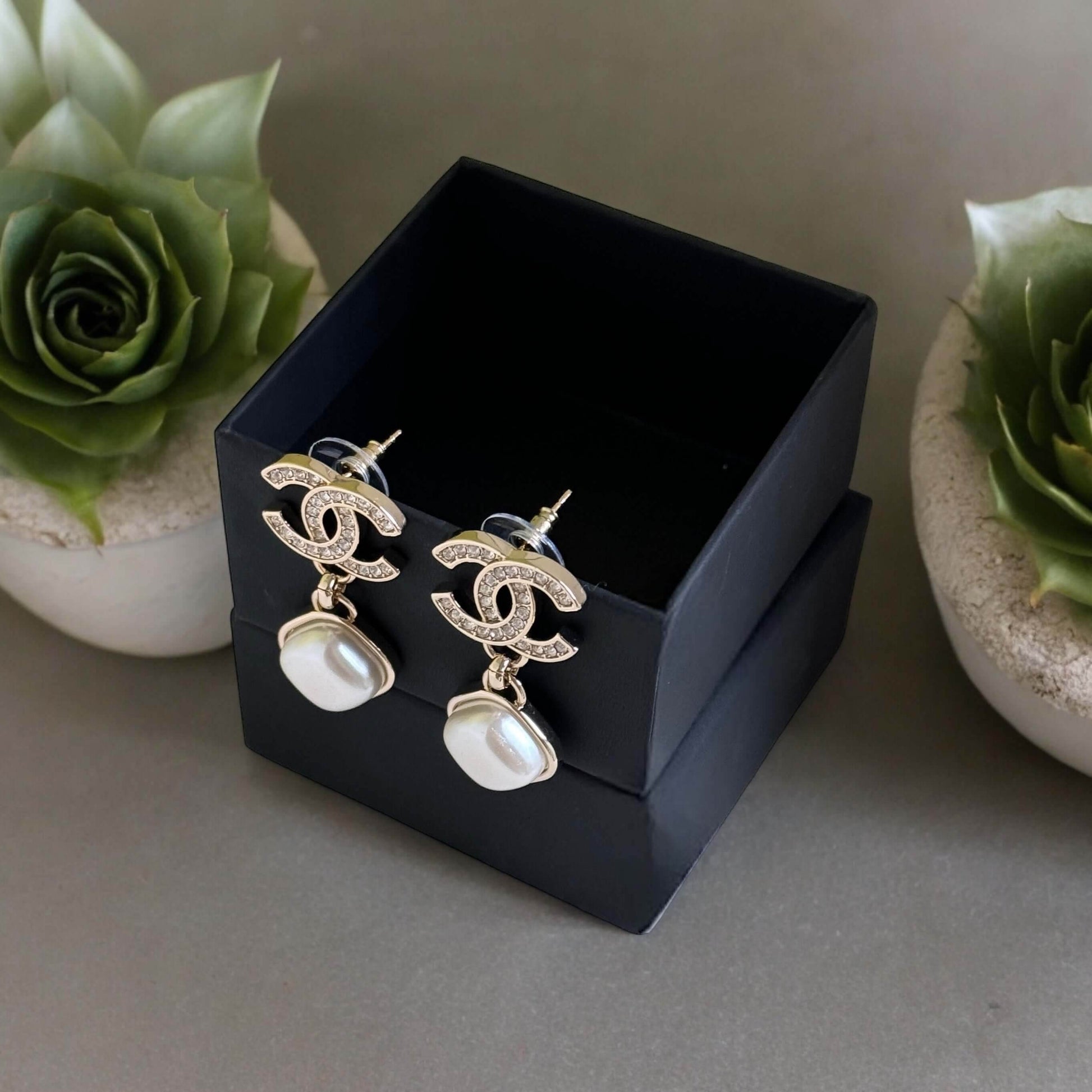 Chanel Gold CC w/ Crystals Dangle Pearl Earrings Pre-Owned I 24 P - My Mama Found What 