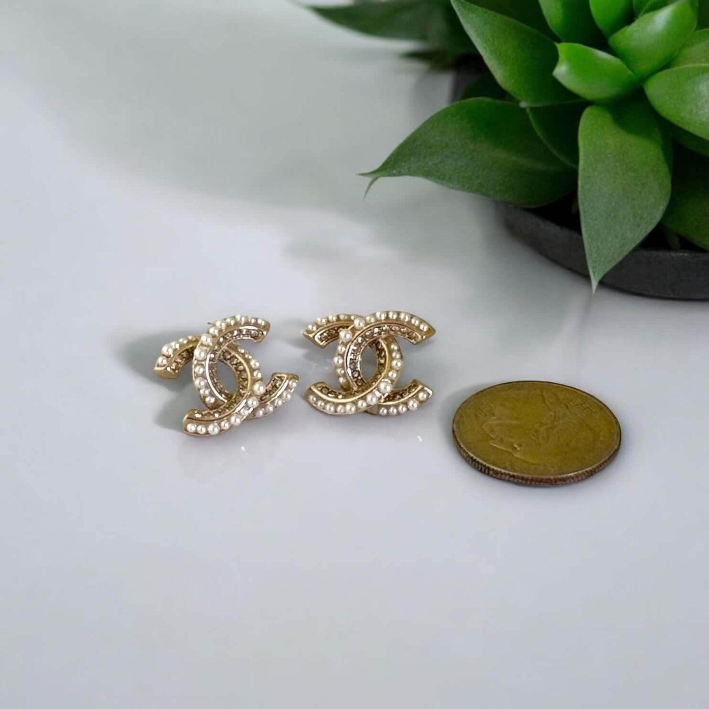 Chanel Gold CC with fun crystals /pearls earrings Pre-Owned - My Mama Found What  My Mama Found What 