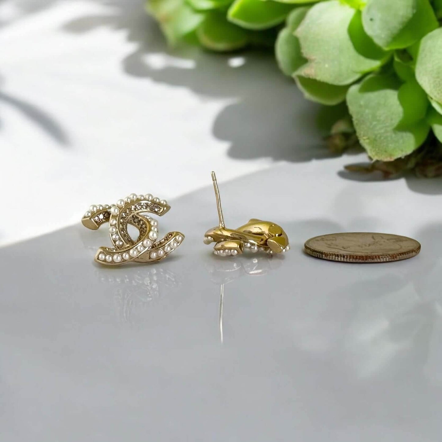 Chanel Gold CC with fun crystals /pearls earrings Pre-Owned - My Mama Found What  My Mama Found What 