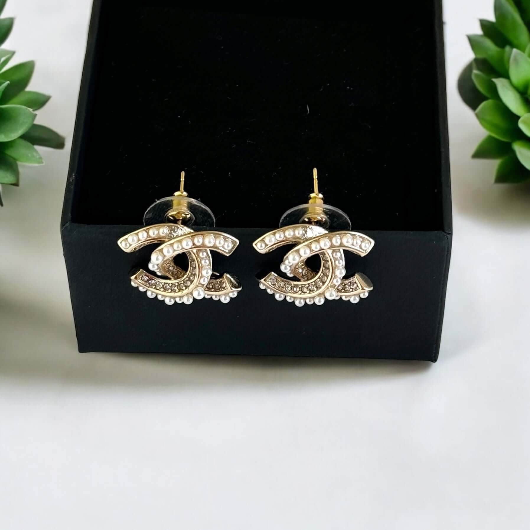 Chanel Gold CC with fun crystals /pearls earrings Pre-Owned - My Mama Found What 