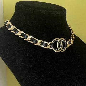 Chanel Gold Chain CC weaved Black Leather Choker 15-16" - My Mama Found What  