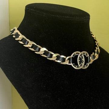 Chanel Gold Chain CC weaved Black Leather Choker 15-16" - My Mama Found What  