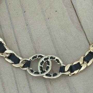 Chanel Gold Chain CC weaved Black Leather Choker 15-16" - My Mama Found What   My Mama Found What 