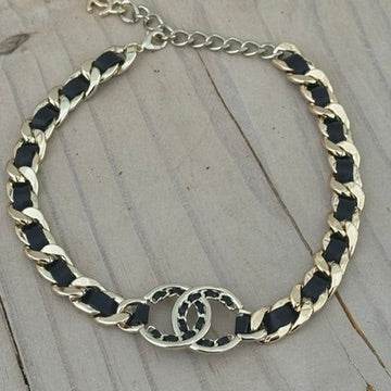 Chanel Gold Chain CC weaved Black Leather Choker 15-16" - My Mama Found What   My Mama Found What 