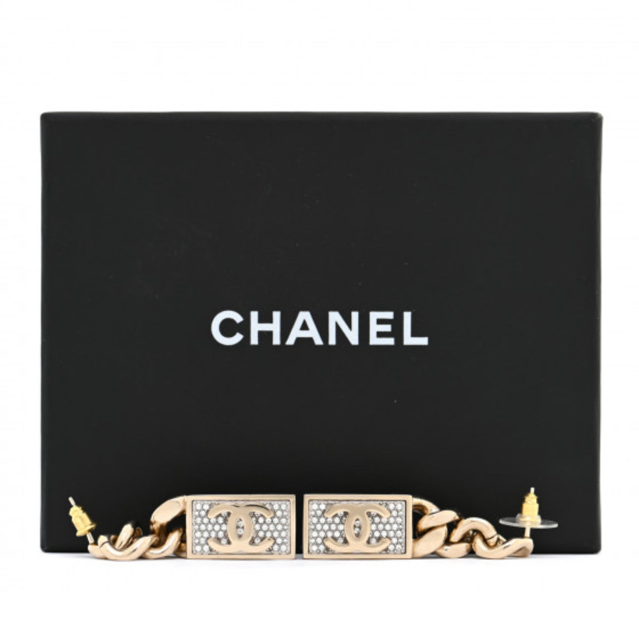 Chanel Gold Dog Tag crystals Dangle Earrings - My Mama Found What  