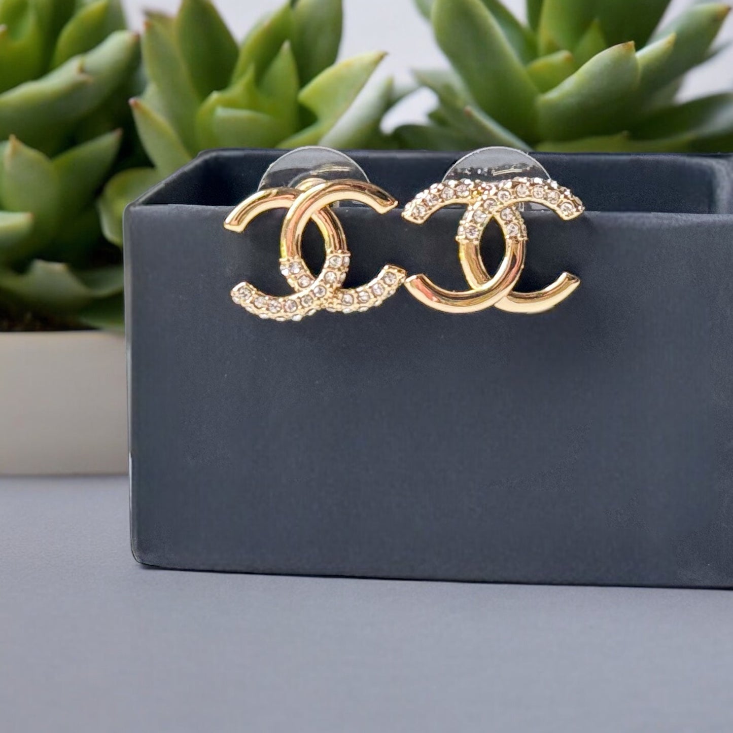 Chanel Gold Double C Post Earrings with sparkling crystals StunningGorgeous ! I love these ! Such great classics yet updated - these are the perfect pair of Chanel Earrings to Start or Add to your Luxury Designer Jewelry Collection. These are pre-owned bu My Mama Found What 