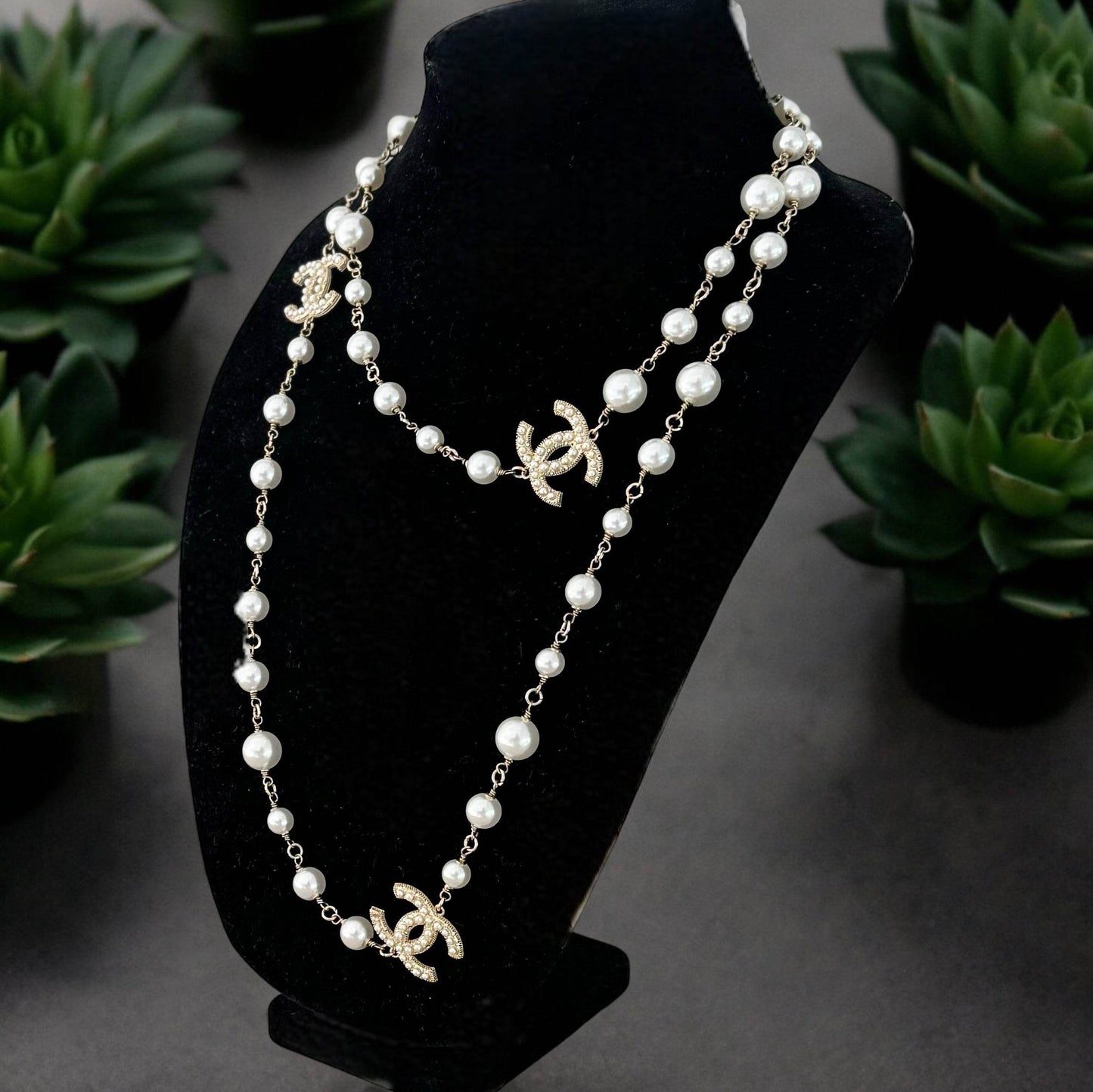 Chanel Gold , Pearl Double C Double Wrap Adjustable Necklace - My Mama Found What  My Mama Found What 