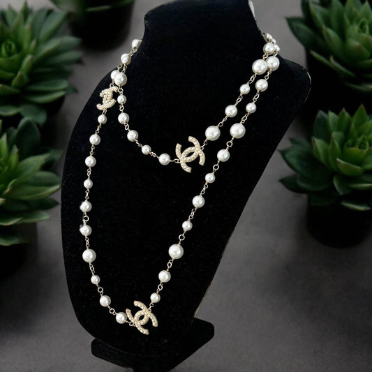 Chanel Gold , Pearl Double C Double Wrap Adjustable Necklace - My Mama Found What  My Mama Found What 