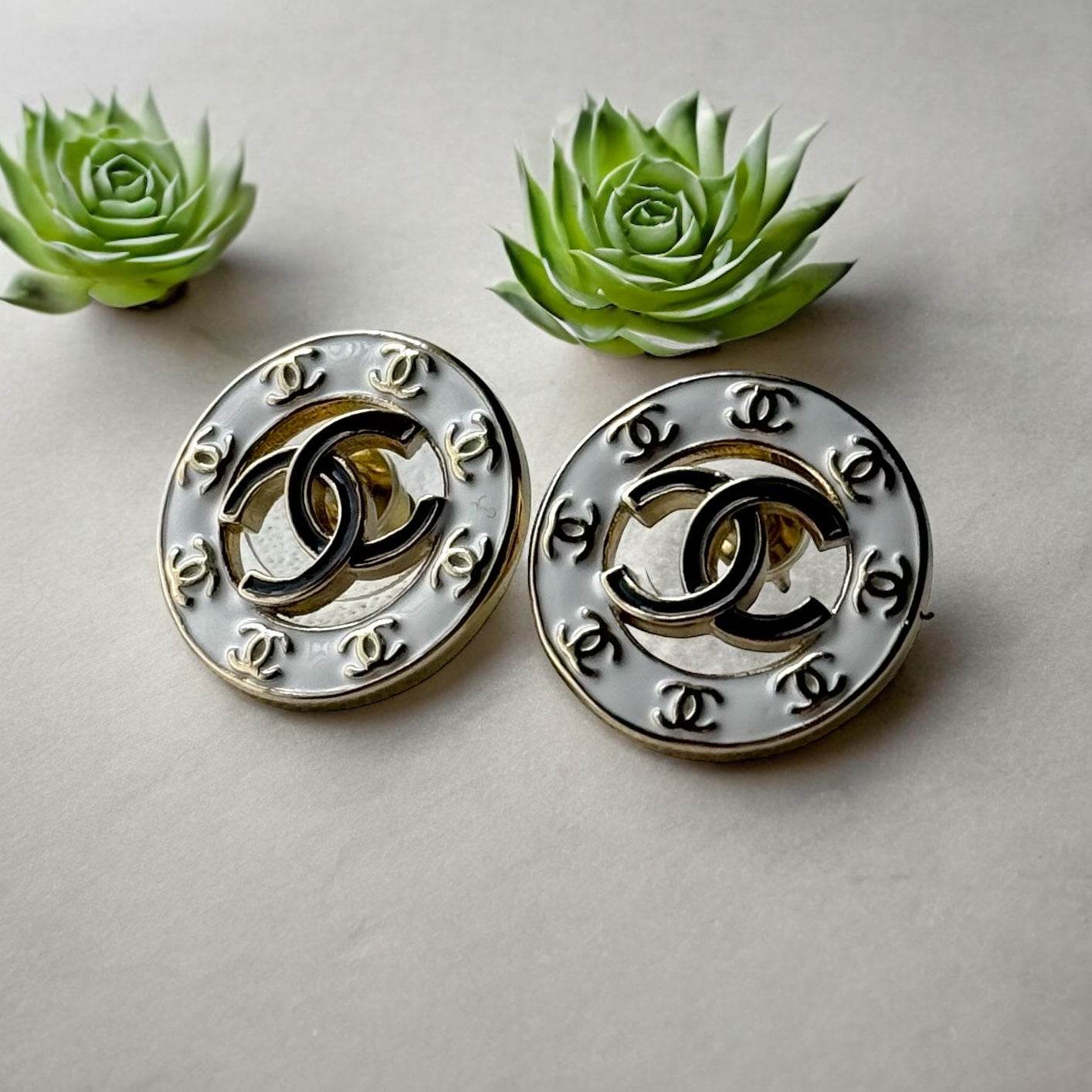 Chanel Gold , Strass & Enamel CC Round Earrings Earrings - My Mama Found What 