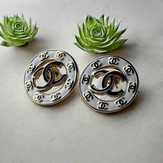 Chanel Gold , Strass & Enamel CC Round Earrings Earrings - My Mama Found What  My Mama Found What 