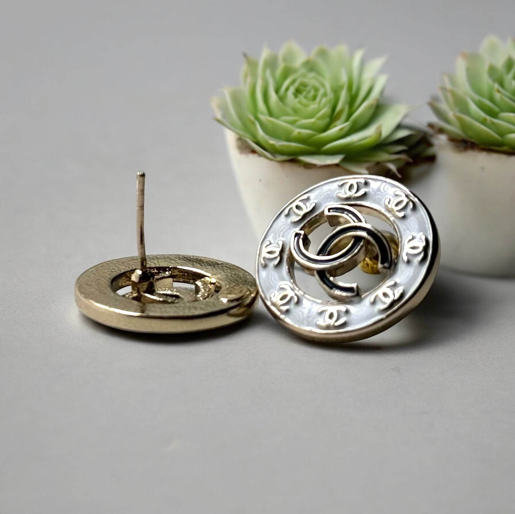 Chanel Gold , Strass & Enamel CC Round Earrings Earrings - My Mama Found What 