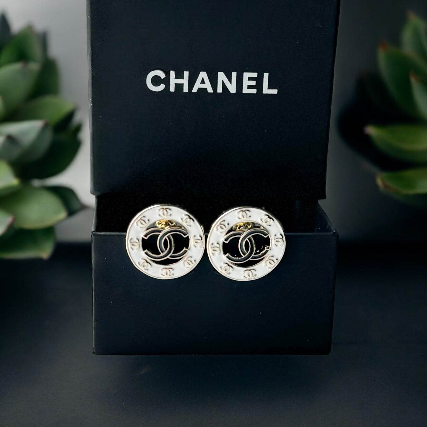 Chanel Gold , Strass & Enamel CC Round Earrings Earrings - My Mama Found What  My Mama Found What 