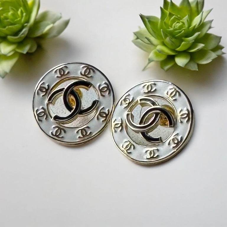 Chanel Gold , Strass & Enamel CC Round Earrings Earrings - My Mama Found What  My Mama Found What 