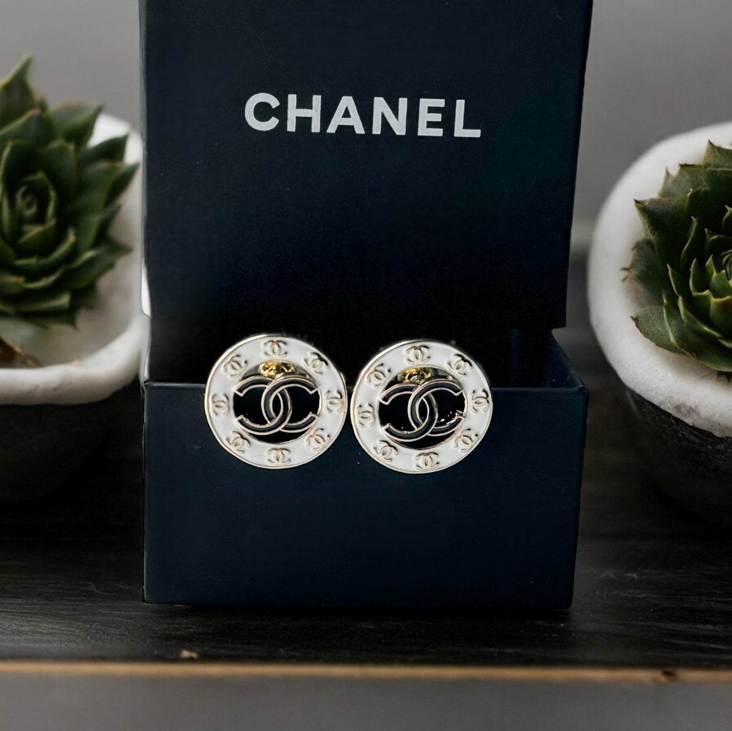 Chanel Gold , Strass & Enamel CC Round Earrings Earrings - My Mama Found What  My Mama Found What 