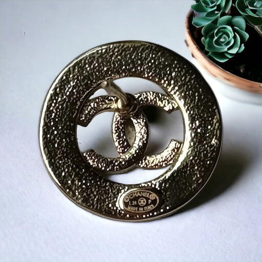 Chanel Gold , Strass & Enamel Double C Cut Out Round Post EarringsGorgeous In Like NEW condition Pre-owned free from dings , major signs of wear or scratches . Chanel Gold , Strass & Enamel Double C Cut Out Round Post Earrings Comes with the Chanel Gift B