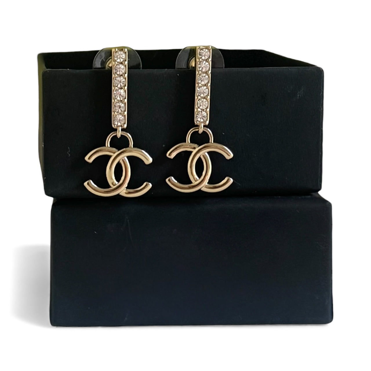 Chanel Gold with Crystals CC dangle Pre-Owned Earrings in excellent condition - My Mama Found What  