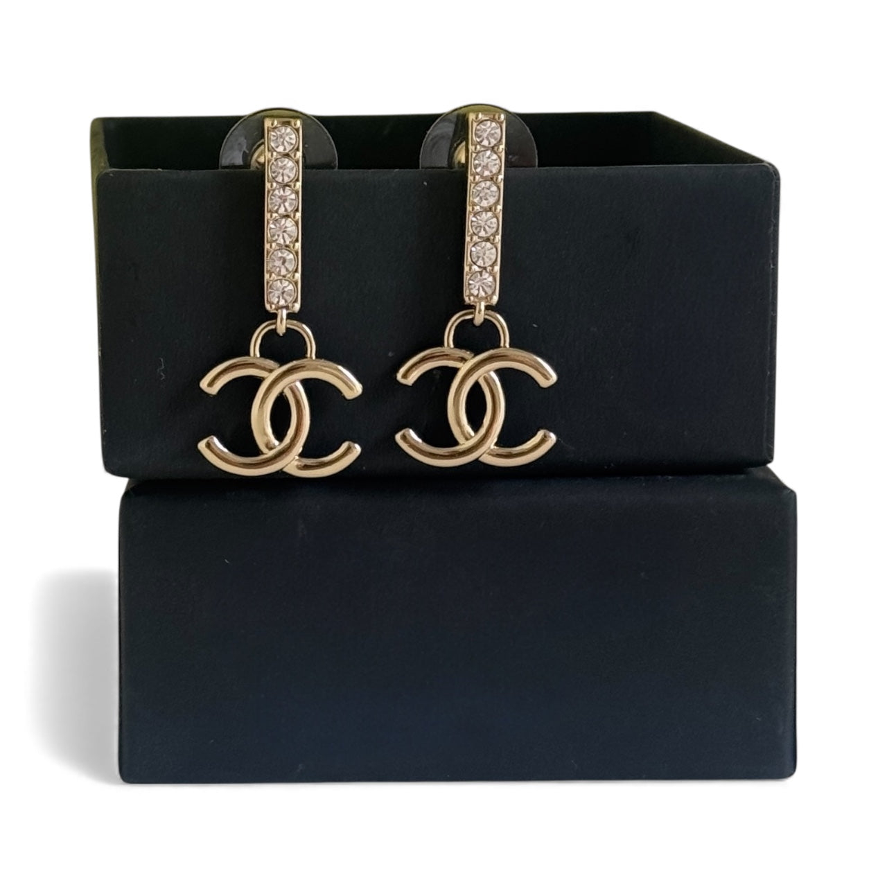 Chanel Gold with Crystals CC dangle Pre-Owned Earrings in excellent condition - My Mama Found What   My Mama Found What 