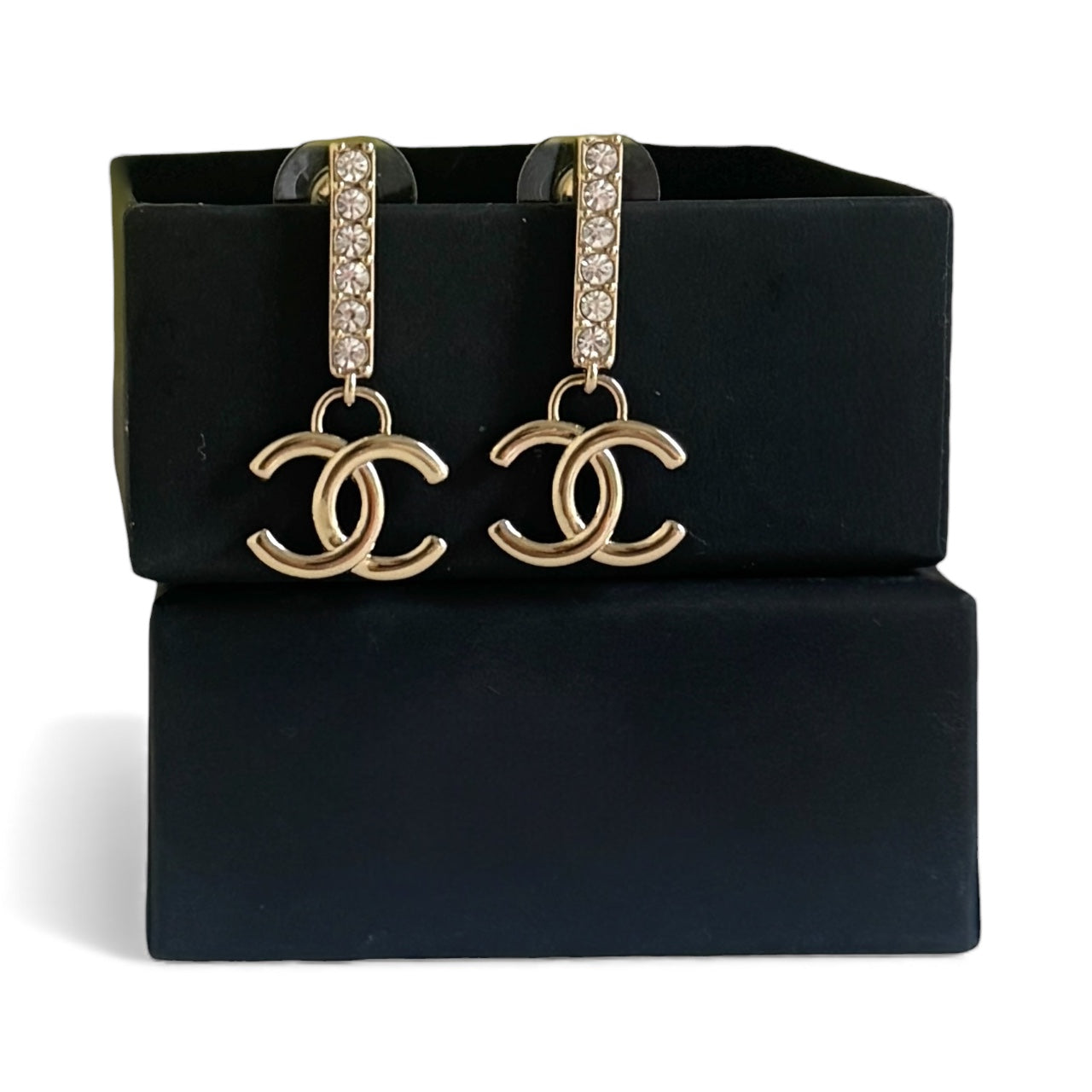 Chanel Gold with Crystals CC dangle Pre-Owned Earrings in excellent condition - My Mama Found What   My Mama Found What 