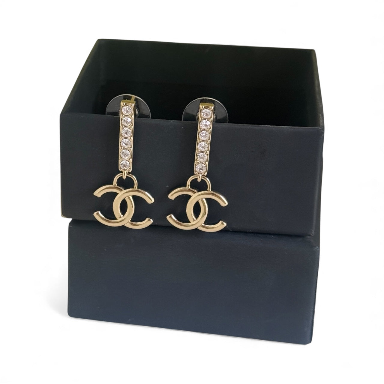 Chanel Gold with Crystals CC dangle Pre-Owned Earrings in excellent condition - My Mama Found What  