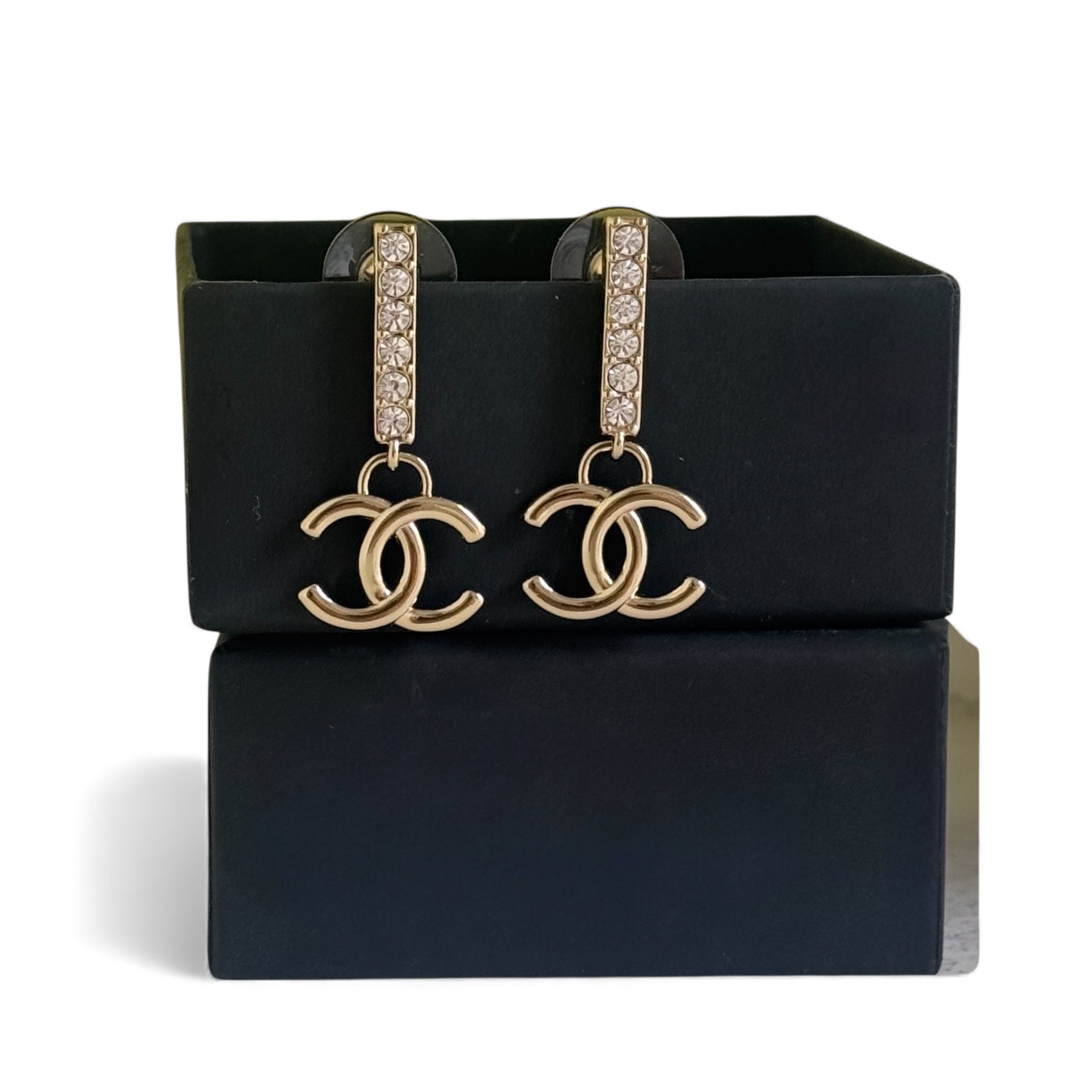 Chanel Gold with Crystals CC dangle Pre-Owned Earrings in excellent condition - My Mama Found What  