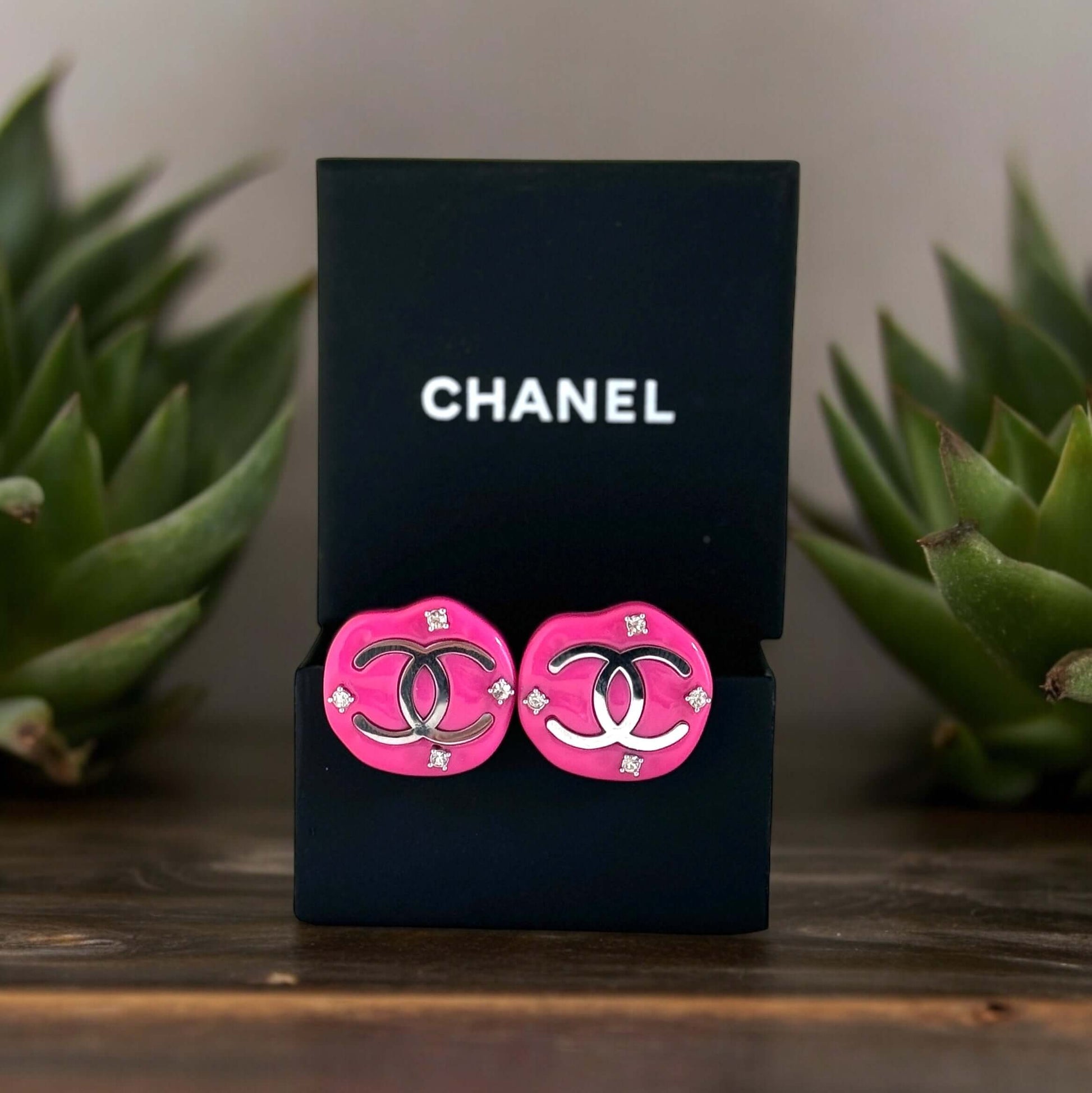 Chanel Irregular Lucite Silver CC w/ Crystals Earrings - My Mama Found What  