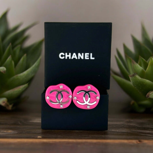 Chanel Irregular Lucite Silver CC w/ Crystals Earrings - My Mama Found What  