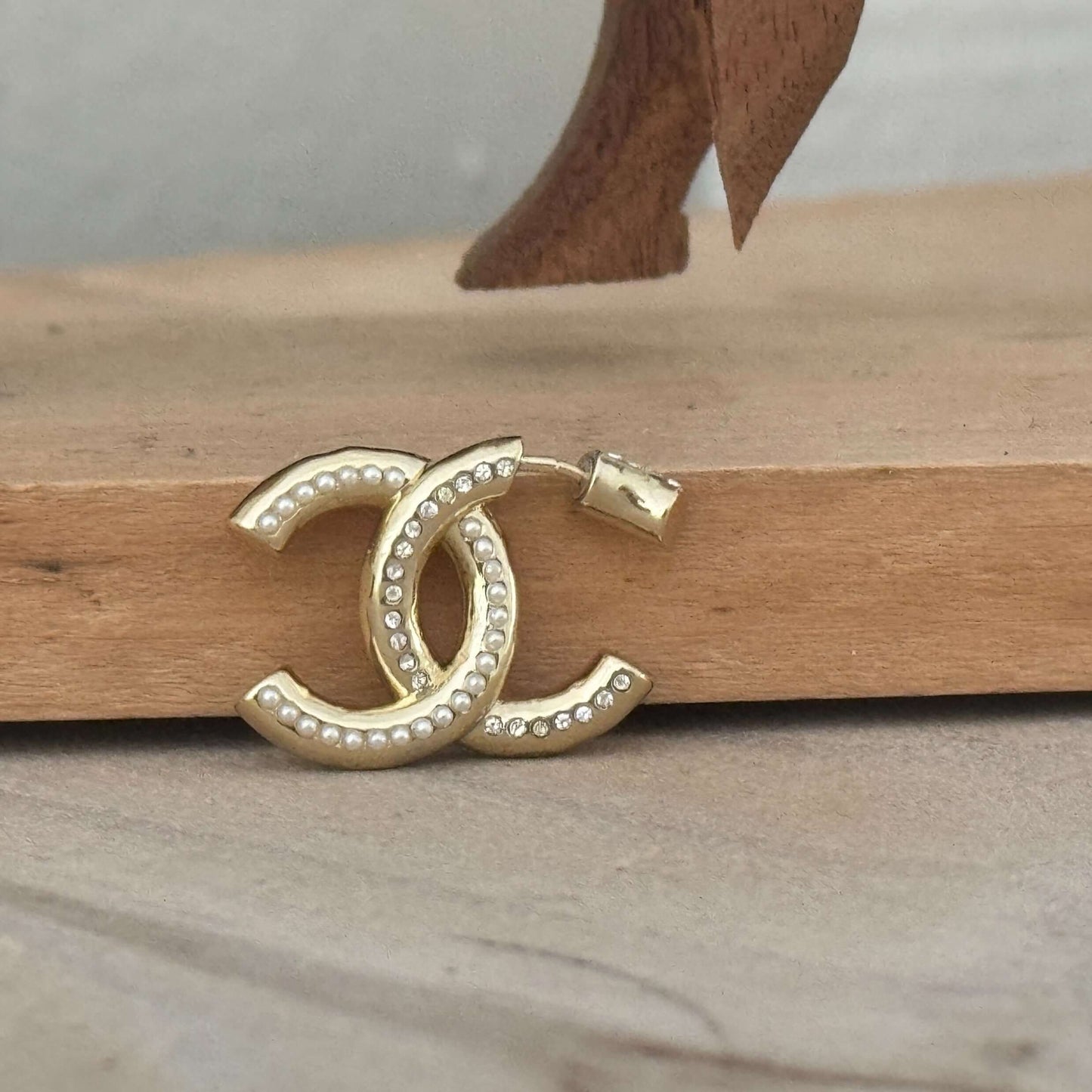 Chanel Lighter Gold CC w/ Crystals/Pearls Earrings Pre-Owned - My Mama Found What   My Mama Found What 