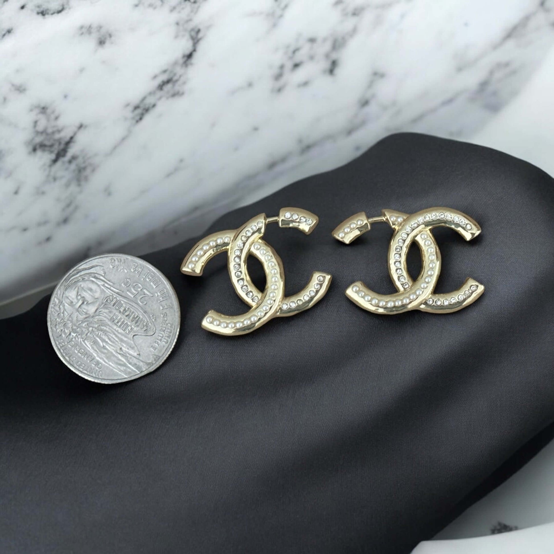Chanel Lighter Gold CC w/ Crystals/Pearls Earrings Pre-Owned - My Mama Found What  