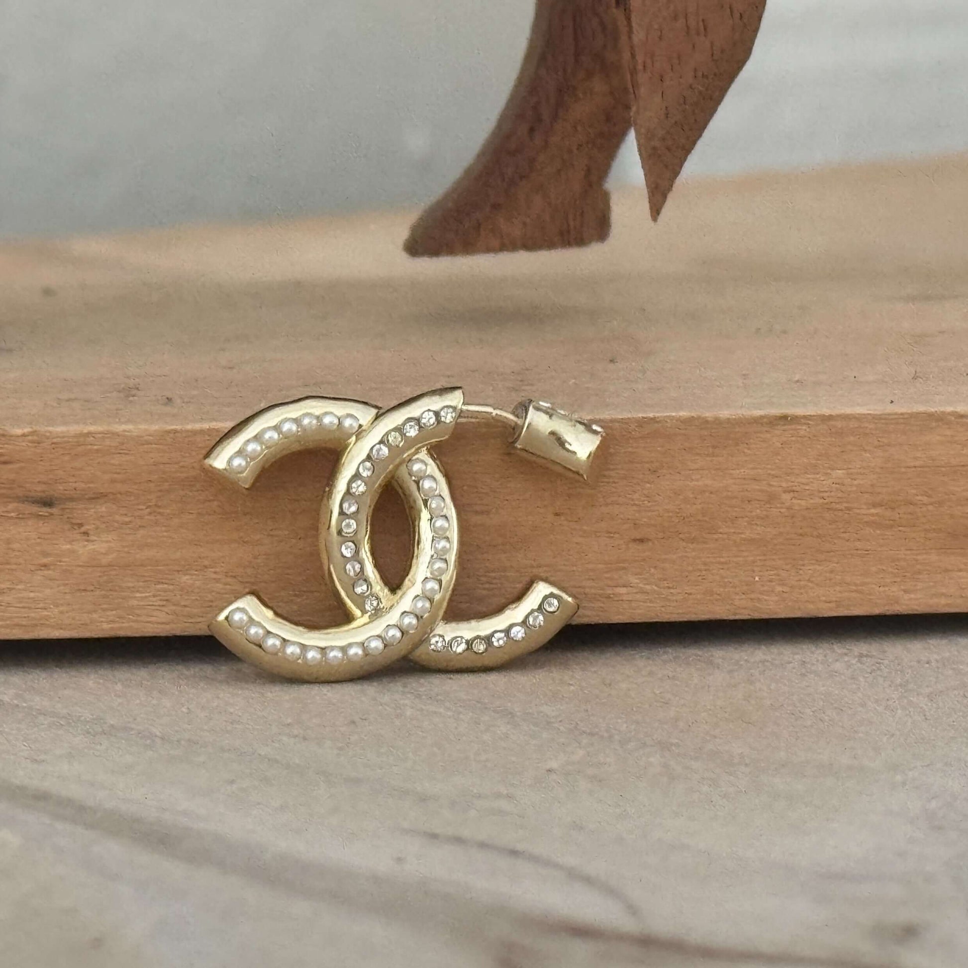 Chanel Lighter Gold CC w/ Crystals/Pearls Earrings Pre-Owned - My Mama Found What  