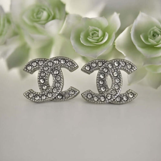 Chanel Mini Silver CC w/ crystals earrings - My Mama Found What  