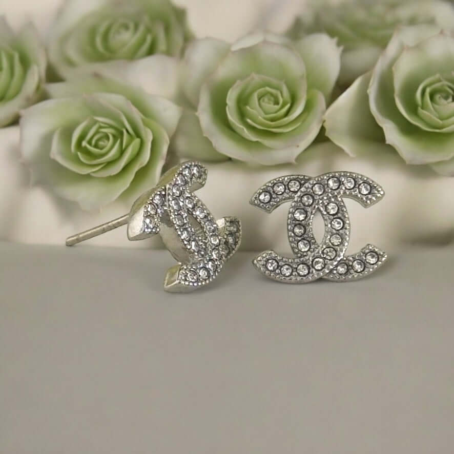 Chanel Mini Silver CC w/ crystals earrings - My Mama Found What  