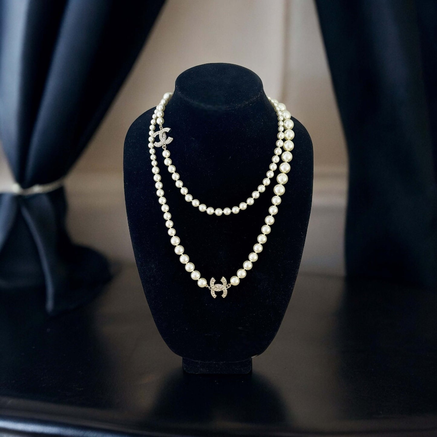 Chanel Pearl Knotted Sweater Necklace with CC - My Mama Found What   My Mama Found What 